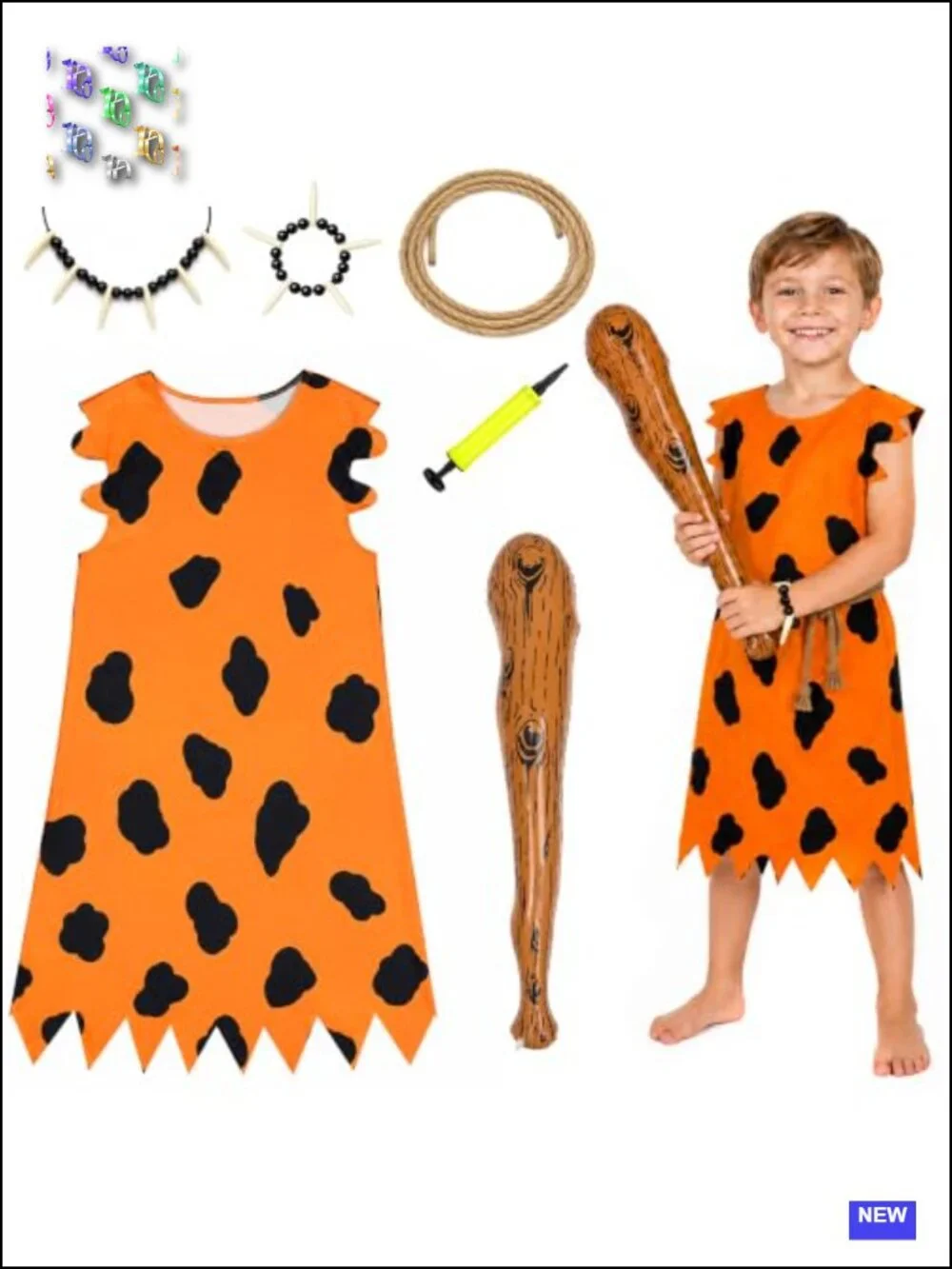 Caveman Halloween Costume Set with Inflatable Club, Tunic & Accessories